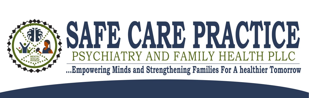 Safe Care Practice logo – heartbeat icon representing psychiatry and family health
